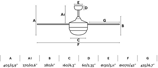 Ceiling Light FARO 33696 - Ceiling Fan MINI ICARIA 2xE14/8W/230V Technical draft