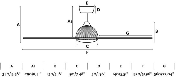 Fan FARO 33341 - Ceiling Fan GRID White/Brown Technical draft