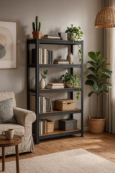 Shelving Unit DOCHTMANN Shelf 5 shelves, industrial, 150 × 75 × 30 cm, brown-black ...