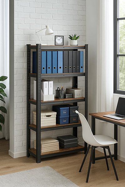 Shelving Unit DOCHTMANN Shelf 5 shelves, industrial, 150 × 75 × 30 cm, brown-black ...
