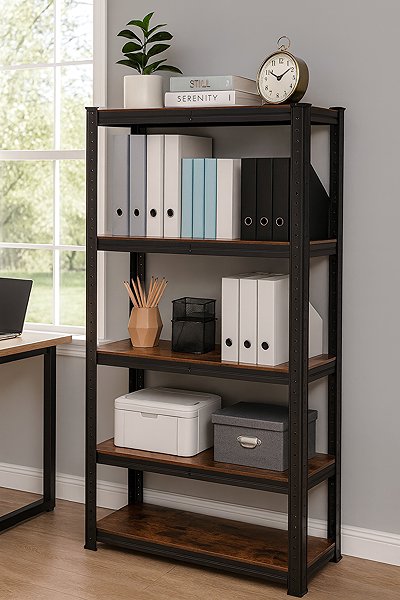 Shelving Unit DOCHTMANN Shelf 5 shelves, industrial, 150 × 75 × 30 cm, brown-black ...