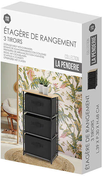 Shelving Unit DOCHTMANN Shelf with storage boxes, black, 3 shelves, 39 × 30 × 68 cm ...