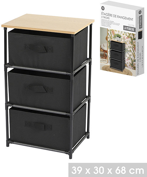 Shelving Unit DOCHTMANN Shelf with storage boxes, black, 3 shelves, 39 × 30 × 68 cm ...