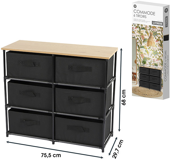 Shelving Unit DOCHTMANN Shelf with storage boxes, black, 6 shelves, 75,5 × 29,7 × 68 cm ...