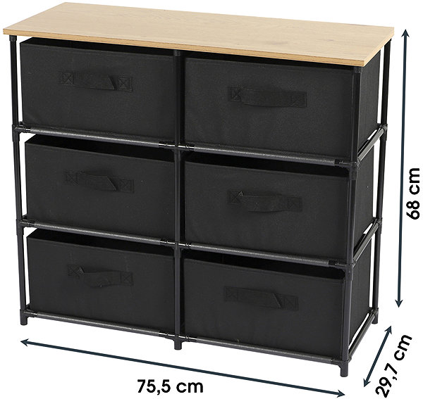 Shelving Unit DOCHTMANN Shelf with storage boxes, black, 6 shelves, 75,5 × 29,7 × 68 cm ...