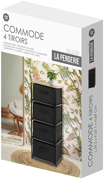 Shelving Unit DOCHTMANN Shelf with storage boxes, black, 4 shelves, 39 × 29,7 × 89 cm ...
