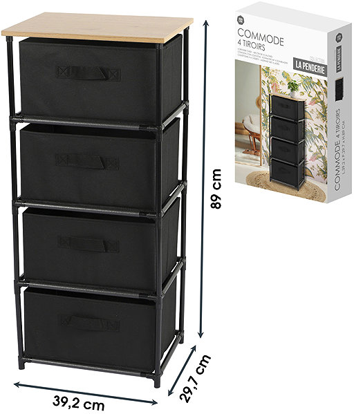 Shelving Unit DOCHTMANN Shelf with storage boxes, black, 4 shelves, 39 × 29,7 × 89 cm ...