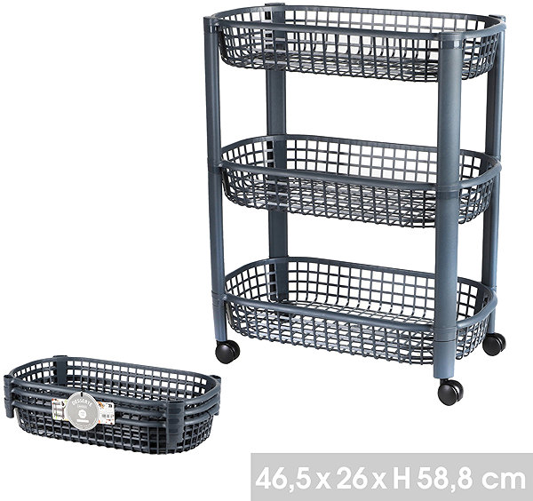 Shelving Unit DOCHTMANN Mobile storage trolley, 3 shelves, 46,5 × 26 × 58,8 cm, grey ...