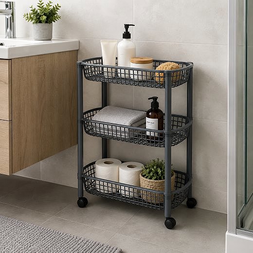 Shelving Unit DOCHTMANN Mobile storage trolley, 3 shelves, 46,5 × 26 × 58,8 cm, grey ...