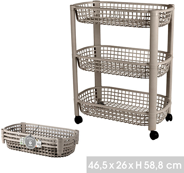 Shelving Unit DOCHTMANN Mobile storage trolley, 3 shelves, 46,5 × 26 × 58,8 cm, brown ...