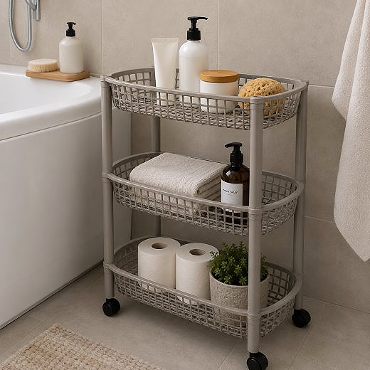 Shelving Unit DOCHTMANN Mobile storage trolley, 3 shelves, 46,5 × 26 × 58,8 cm, brown ...