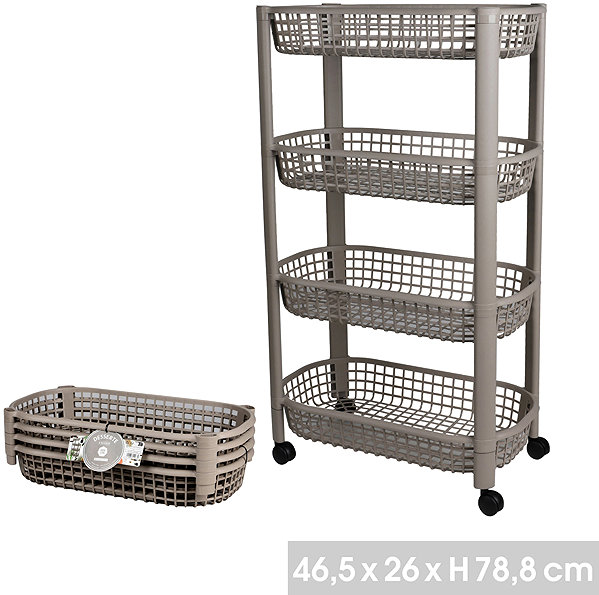 Shelving Unit DOCHTMANN Mobile storage trolley, 4 shelves, 46,5 × 26 × 78,8 cm, brown ...