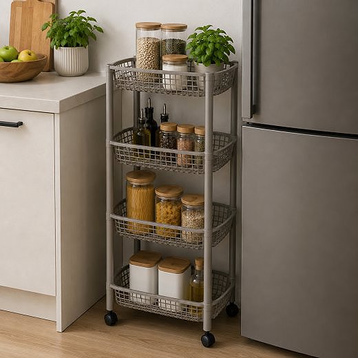 Shelving Unit DOCHTMANN Mobile storage trolley, 4 shelves, 46,5 × 26 × 78,8 cm, brown ...