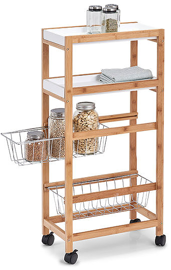 Shelving Unit ZELLER Bathroom shelf 2 shelves, 2 baskets, bamboo, 40 × 22 × 83 cm, white ...