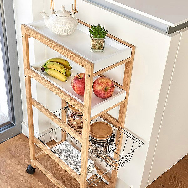 Shelving Unit ZELLER Bathroom shelf 2 shelves, 2 baskets, bamboo, 40 × 22 × 83 cm, white ...