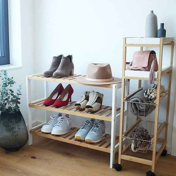 Shelving Unit ZELLER Bathroom shelf 2 shelves, 2 baskets, bamboo, 40 × 22 × 83 cm, white ...