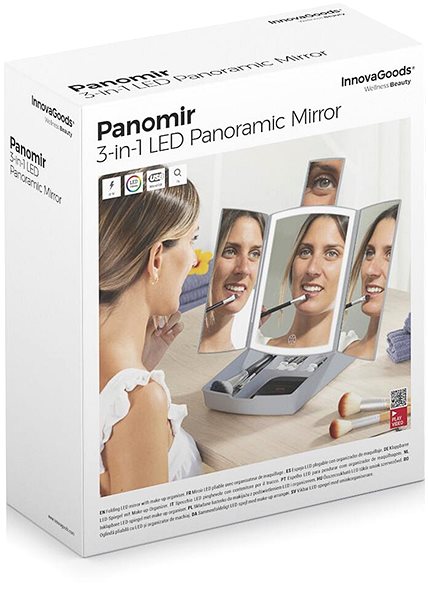 Sminktükör InnovaGoods Panomir összecsukható LED tükör 3 az 1-ben szervezővel ...