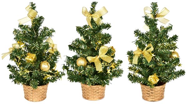 Vianočný stromček BerryHome Vianočný stromček zdobený – zlatý, 25 cm, 3 ks ...