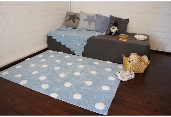 Koberec Prírodný koberec, ručne tkaný Polka Dots Blue-White 120 × 160 cm ...