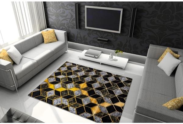 Koberec Kusový koberec Gloss 400B 86 3D geometric black/gold 120 × 170 cm ...