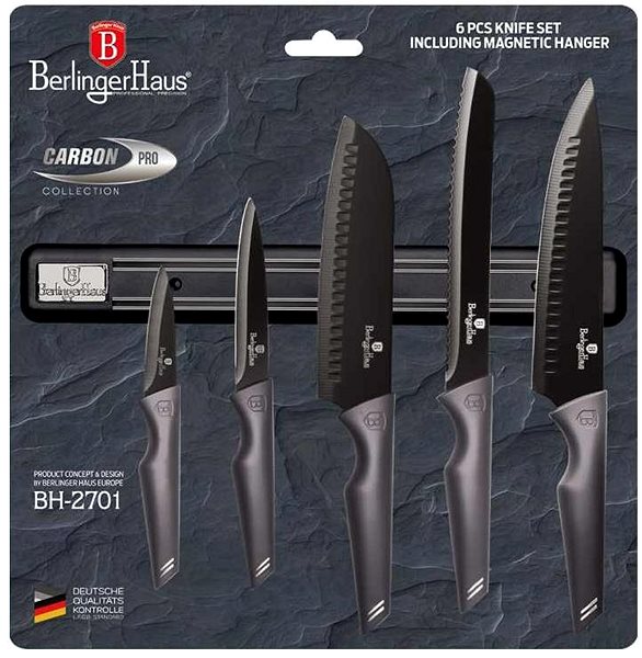 Messerset BERLINGERHAUS Antihaft-Messer-Set 6-teilig Carbon Pro Edition mit Magnethalter ...