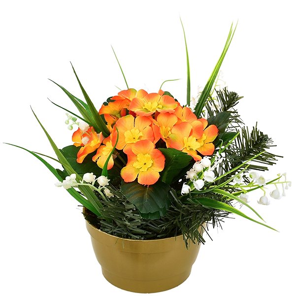 Umelý kvet DOMMIO Miska s oranžovými primulami 20 × 25 cm ...