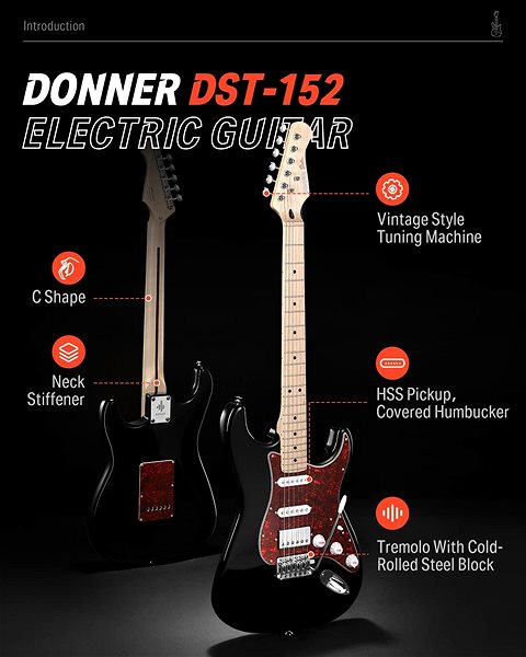 Elektromos gitár Donner DST-152 - BLACK ...