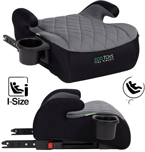 EcoToys RDCF04-ISO ISOFIX i-Size Booster Seat for children 125–150 cm, cup holder, black/grey.