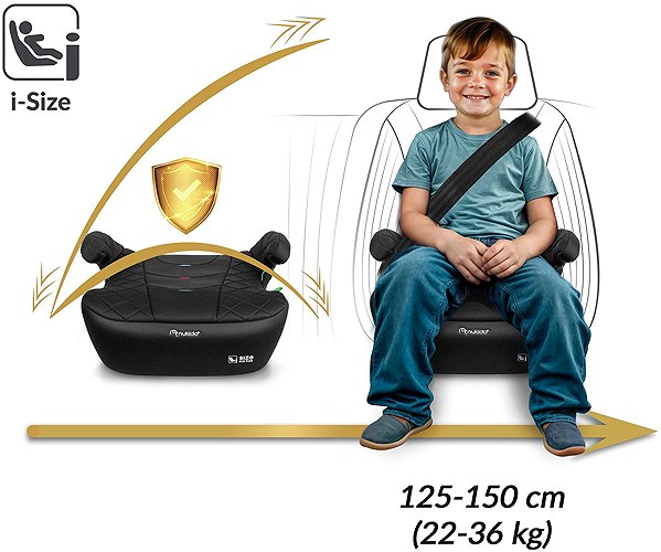 Nukido 710200 car booster seat Louis ISOFIX, i-Size 125-150 cm, 22-36 kg, black.