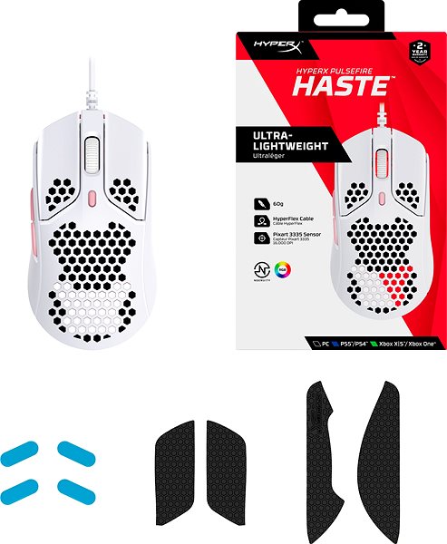 Gaming-Maus HyperX Pulsefire Haste White/Pink Gaming Mouse Packungsinhalt