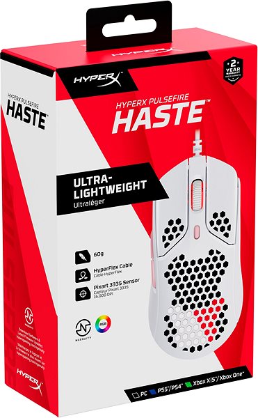 Gaming-Maus HyperX Pulsefire Haste White/Pink Gaming Mouse Verpackung/Box