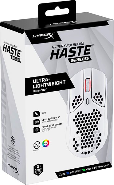 Gaming-Maus HyperX Pulsefire Haste Wireless Gaming-Maus, weiß Verpackung/Box
