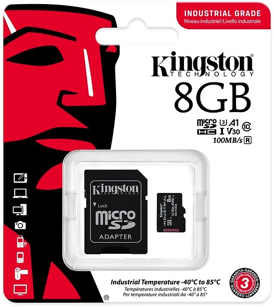 Memóriakártya Kingston MicroSDHC 16GB Industrial + SD adapter ...