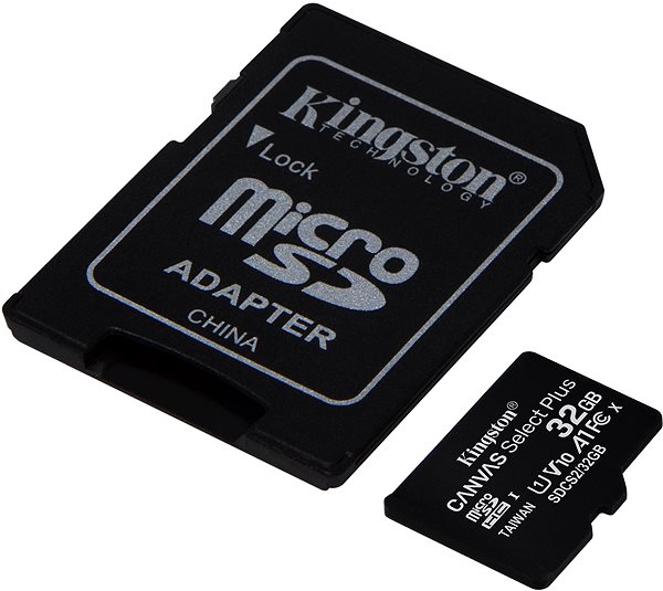 Memóriakártya Kingston Canvas Select Plus micro SDHC 32GB Class 10 UHS-I + SD adapter ...