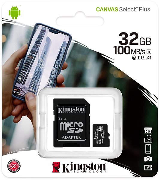 Memóriakártya Kingston Canvas Select Plus micro SDHC 32GB Class 10 UHS-I + SD adapter ...