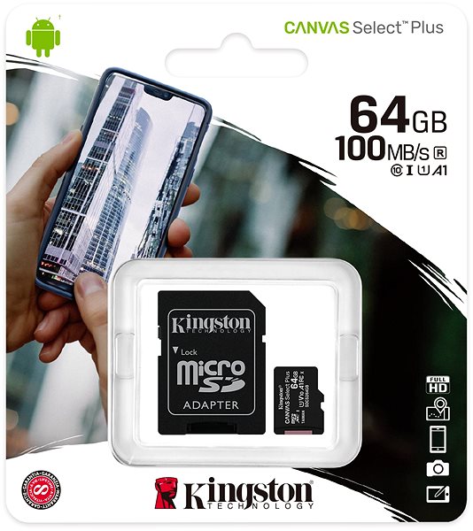 Memóriakártya Kingston Canvas Select Plus micro SDXC 64GB Class 10 UHS-I + SD adapter ...