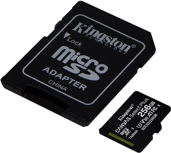 Memóriakártya Kingston Canvas Select Plus micro SDXC 256GB Class 10 UHS-I + SD adapter ...