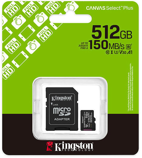 Speicherkarte Kingston MicroSDXC 512 GB Canvas Select Plus Gen 3 + SD-Adapter ...