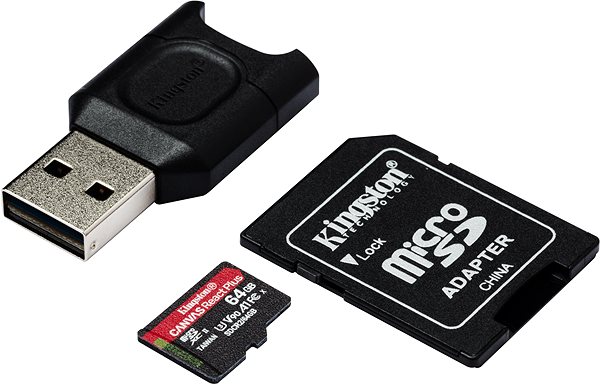Paměťová karta Kingston MicroSDXC 64GB Canvas React Plus + SD adaptér a čtečka karet ...