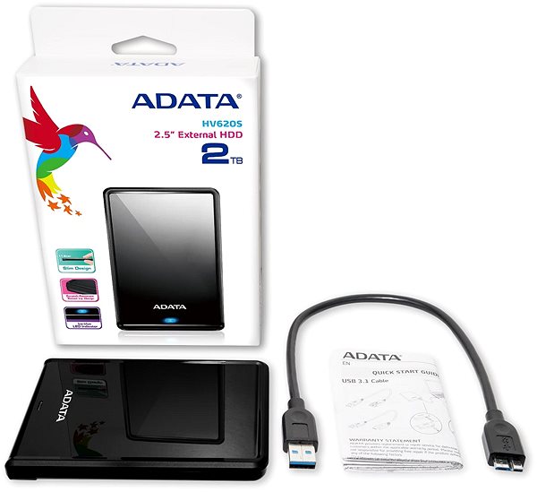 Externí disk ADATA HV620S HDD 1TB černý Obsah balení