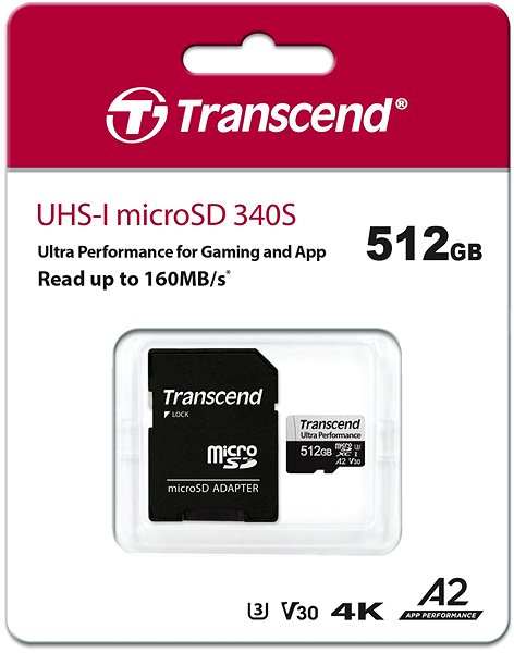 Memóriakártya Transcend microSDXC 512GB 340S + SD adapter ...