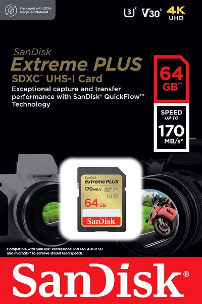 Memóriakártya SanDisk SDXC 64 GB Extreme PLUS + Rescue PRO Deluxe ...