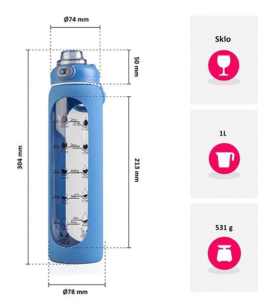 Kulacs DuraHome HydroCoach Plus üveg kulacs, 1 l, kék ...