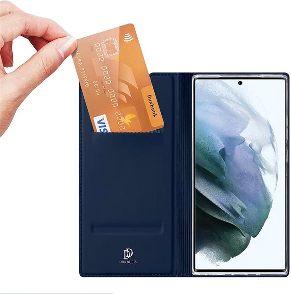 Puzdro na mobil Skin Pro knižkové kožené puzdro na Samsung Galaxy S22 Ultra, modré ...