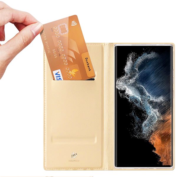 Puzdro na mobil Skin Pro knižkové kožené puzdro na Samsung Galaxy S23 Ultra, zlaté ...