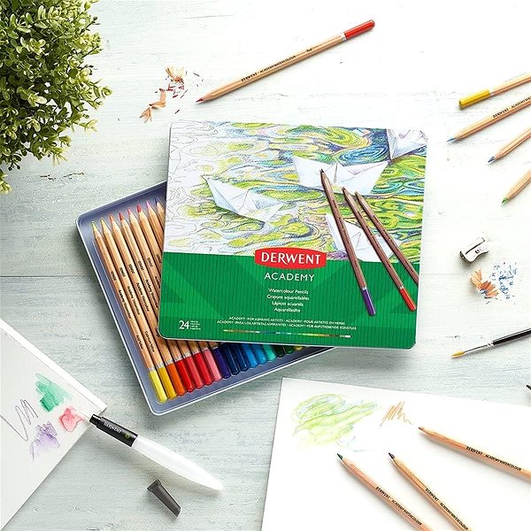 Buntstifte DERWENT Academy Watercolour Pencils Tin in einer Blechdose, sechseckig, 24 Farben Lifestyle