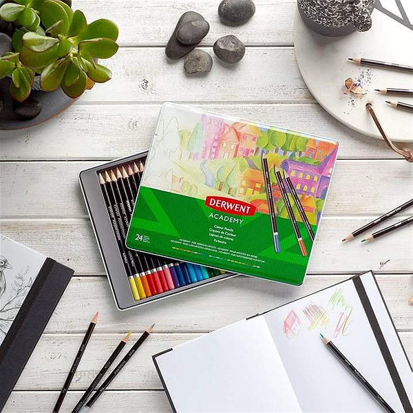 Pastelky DERWENT Academy Colour Pencil Tin v plechovej krabičke, okrúhle, 24 farieb Lifestyle