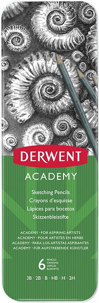 Ceruzka DERWENT Academy Sketching Pencils Tin v plechovej škatuľke, šesťhranná – súprava 6 tvrdostí ...