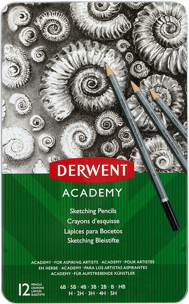 Ceruzka DERWENT Academy Sketching Pencils Tin v plechovej škatuľke, šesťhranná – súprava 12 tvrdostí ...