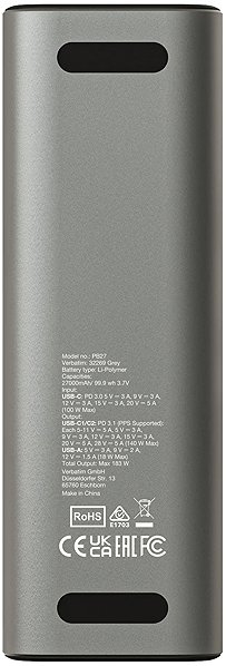 Power Bank VERBATIM 27000mAh Charge 'n' Go 183W Grey ...
